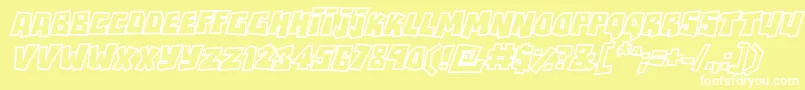 RockbiteroutlinesItalic-fontti – valkoiset fontit keltaisella taustalla