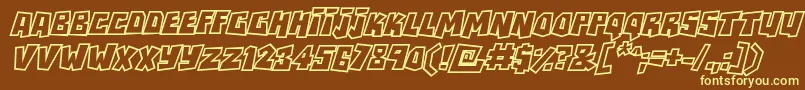 RockbiteroutlinesItalic-fontti – keltaiset fontit ruskealla taustalla