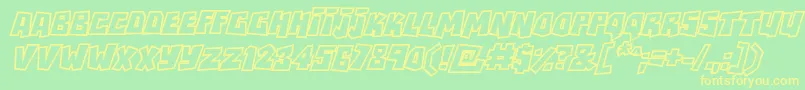 RockbiteroutlinesItalic-fontti – keltaiset fontit vihreällä taustalla