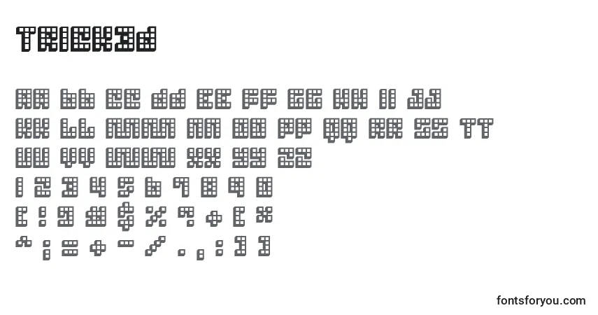 Czcionka Trick3D – alfabet, cyfry, specjalne znaki
