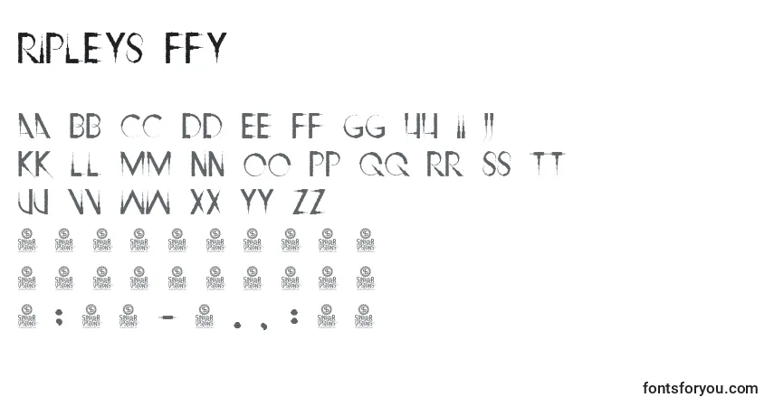 A fonte Ripleys ffy – alfabeto, números, caracteres especiais