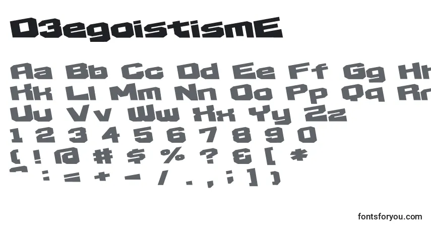 A fonte D3egoistismE – alfabeto, números, caracteres especiais