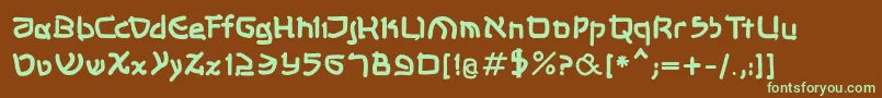 フォントShalommkbold – 緑色の文字が茶色の背景にあります。