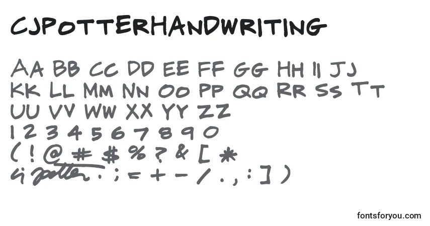 Czcionka CjPotterHandwriting – alfabet, cyfry, specjalne znaki