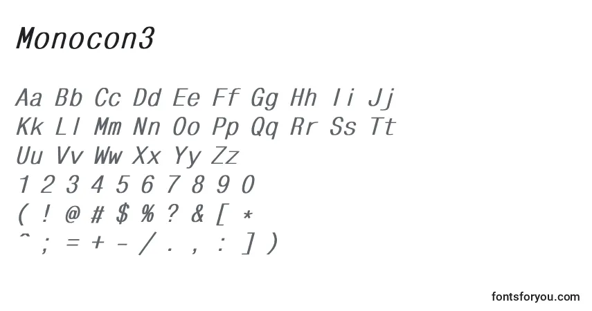 A fonte Monocon3 – alfabeto, números, caracteres especiais
