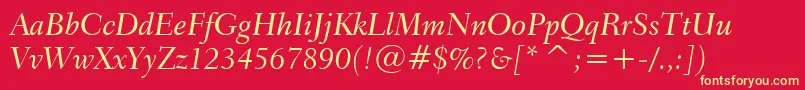 Transitional551MediumItalicBt Font – Yellow Fonts on Red Background