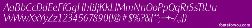 Fonte CleargothicserialXlightItalic – fontes brancas em um fundo violeta