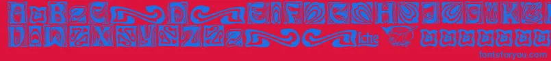 RudelsbergSchmuck-Schriftart – Blaue Schriften auf rotem Hintergrund