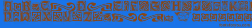 RudelsbergSchmuck-Schriftart – Braune Schriften auf blauem Hintergrund