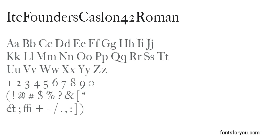 A fonte ItcFoundersCaslon42Roman – alfabeto, números, caracteres especiais