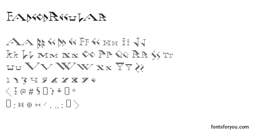 Czcionka FadgodRegular – alfabet, cyfry, specjalne znaki