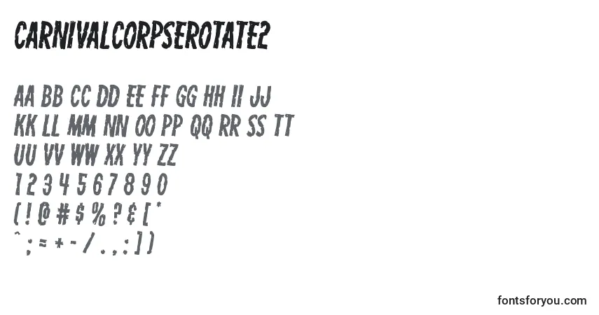 Czcionka Carnivalcorpserotate2 – alfabet, cyfry, specjalne znaki