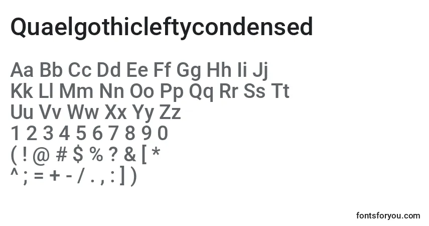 Czcionka Quaelgothicleftycondensed – alfabet, cyfry, specjalne znaki