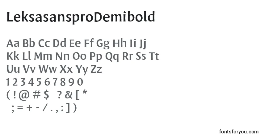 A fonte LeksasansproDemibold – alfabeto, números, caracteres especiais