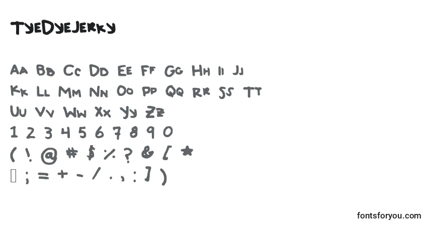 Czcionka TyeDyeJerky – alfabet, cyfry, specjalne znaki