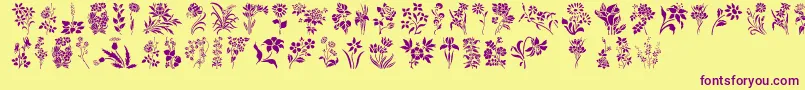 フォントHffFloralStencil – 紫色のフォント、黄色の背景