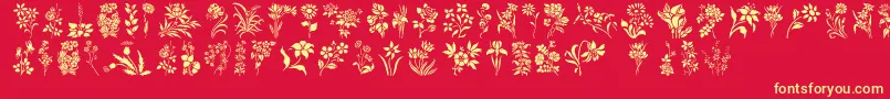 HffFloralStencil-Schriftart – Gelbe Schriften auf rotem Hintergrund