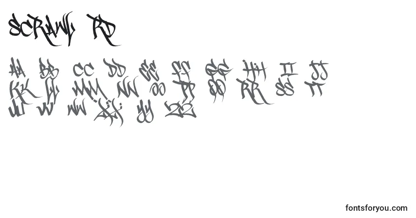 Czcionka Scrawl3rd – alfabet, cyfry, specjalne znaki