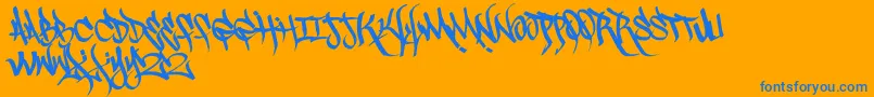 Scrawl3rd-Schriftart – Blaue Schriften auf orangefarbenem Hintergrund