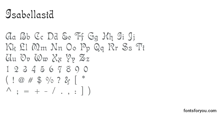 A fonte Isabellastd – alfabeto, números, caracteres especiais