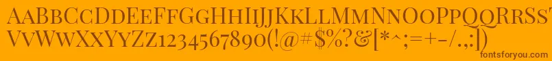 PlayfairdisplayscRegular-Schriftart – Braune Schriften auf orangefarbenem Hintergrund