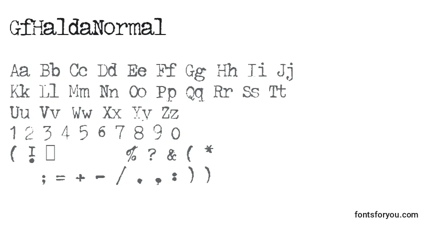 GfHaldaNormal-fontti – aakkoset, numerot, erikoismerkit
