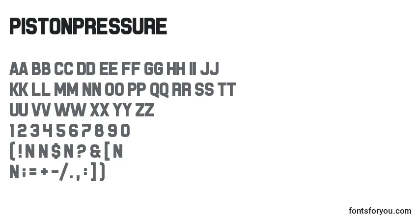 A fonte PistonPressure – alfabeto, números, caracteres especiais