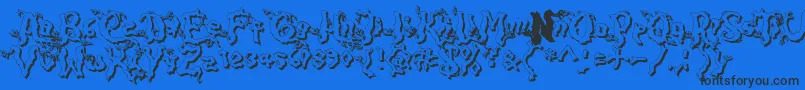DarkwoodShad2-fontti – mustat fontit sinisellä taustalla