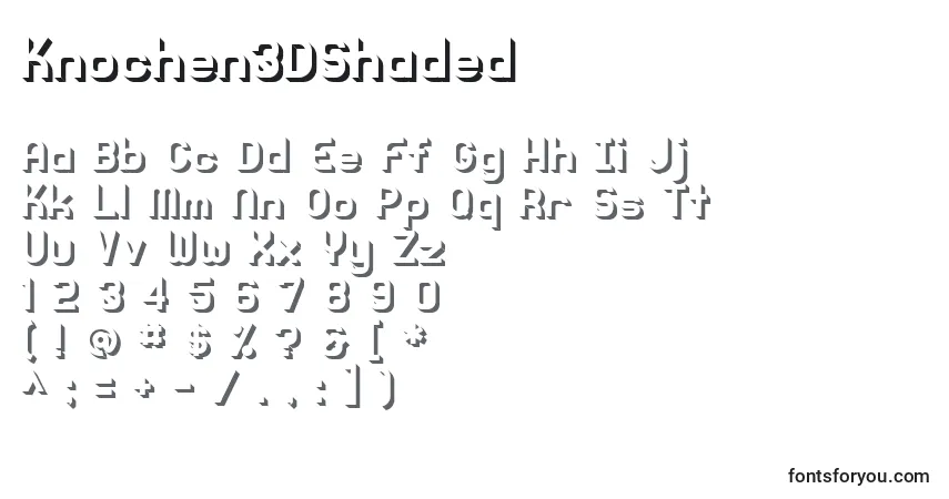 A fonte Knochen3DShaded – alfabeto, números, caracteres especiais