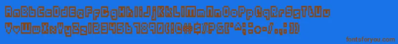 フォントOutlandsTruetype – 茶色の文字が青い背景にあります。