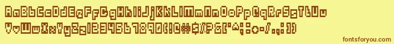 フォントOutlandsTruetype – 茶色の文字が黄色の背景にあります。