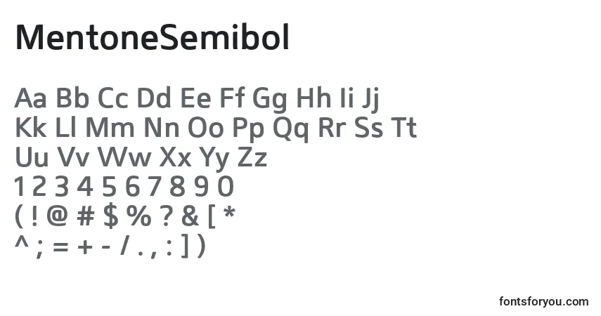 Czcionka MentoneSemibol – alfabet, cyfry, specjalne znaki