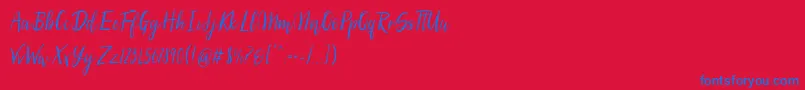 Fonte SilhouettoScript – fontes azuis em um fundo vermelho