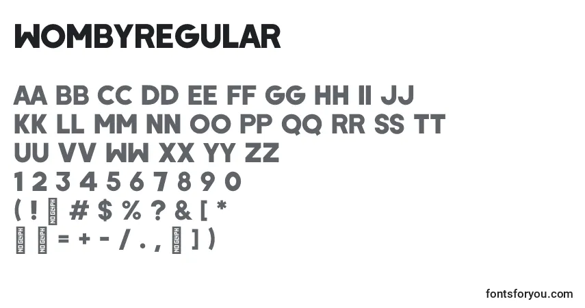 Czcionka WombyRegular (86626) – alfabet, cyfry, specjalne znaki