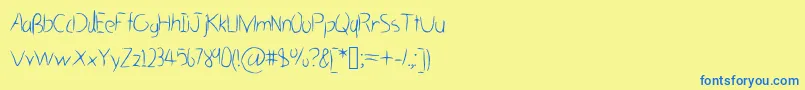 フォントHastygrassVl – 青い文字が黄色の背景にあります。