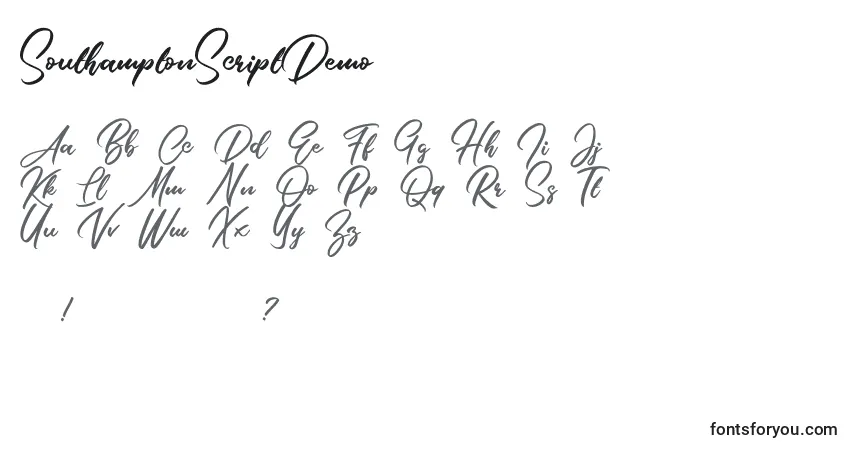 Czcionka SouthamptonScriptDemo – alfabet, cyfry, specjalne znaki