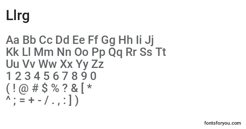 A fonte Llrg – alfabeto, números, caracteres especiais