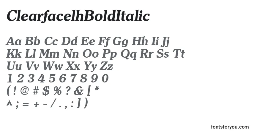 A fonte ClearfacelhBoldItalic – alfabeto, números, caracteres especiais