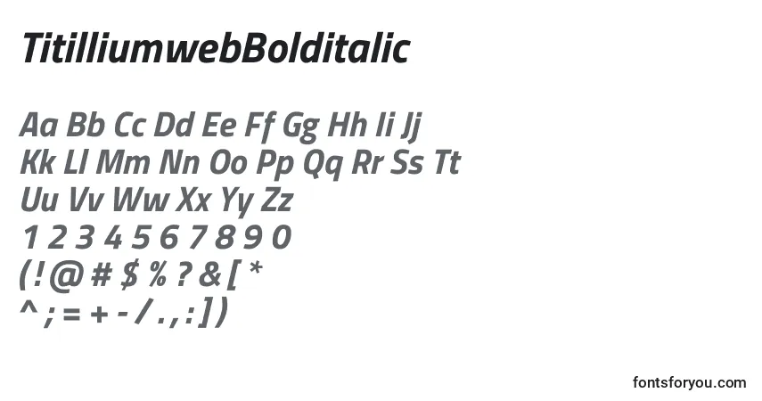 Шрифт TitilliumwebBolditalic – алфавит, цифры, специальные символы