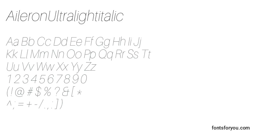 AileronUltralightitalic Font – alphabet, numbers, special characters