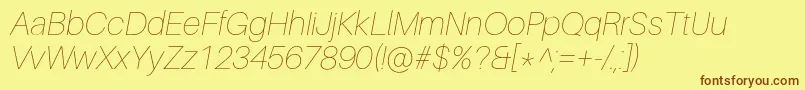 Fonte AileronUltralightitalic – fontes marrons em um fundo amarelo