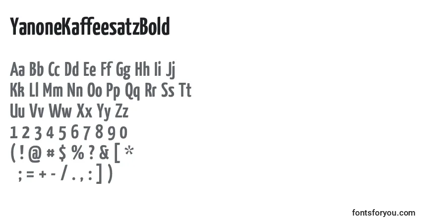 Шрифт YanoneKaffeesatzBold – алфавит, цифры, специальные символы