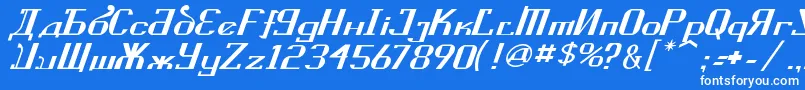 KremlinSovietItalic-Schriftart – Weiße Schriften auf blauem Hintergrund