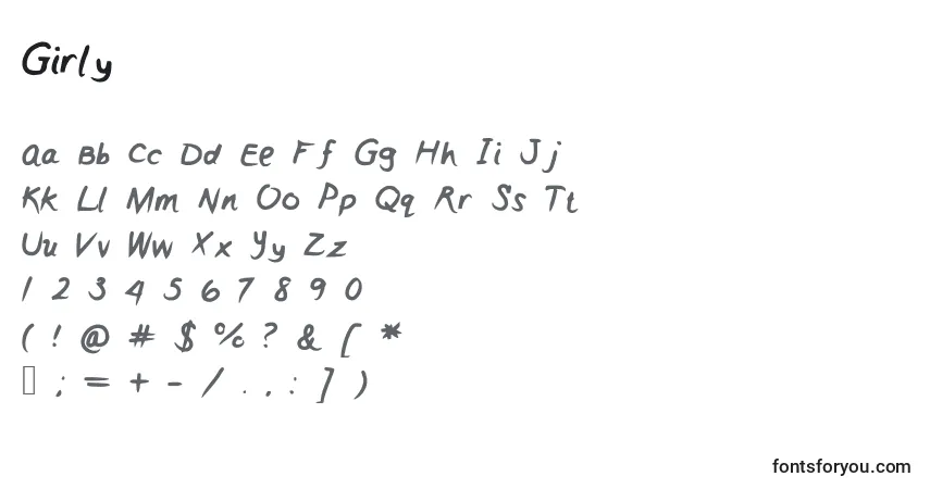 Шрифт Girly – алфавит, цифры, специальные символы
