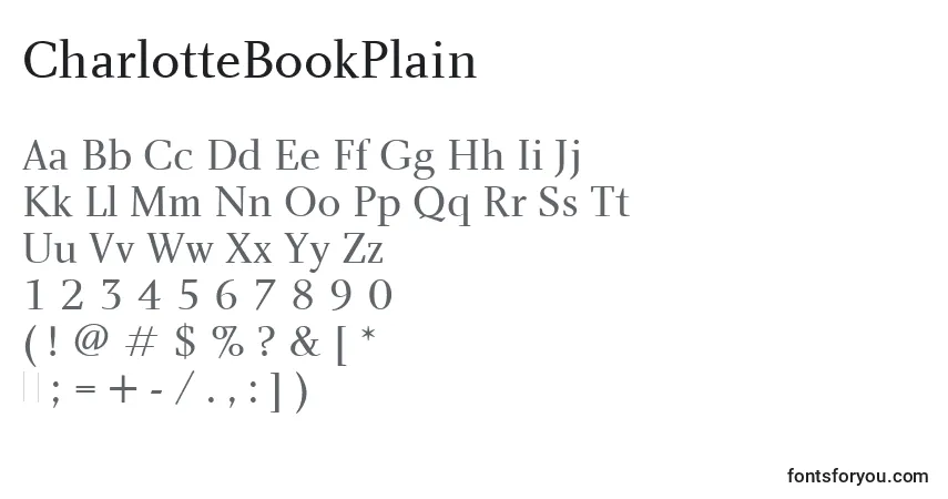 CharlotteBookPlain-fontti – aakkoset, numerot, erikoismerkit