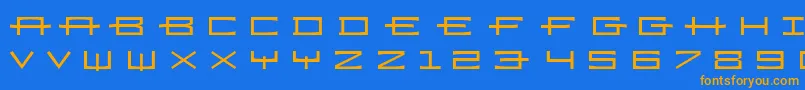 フォントRamizregulara – オレンジ色の文字が青い背景にあります。