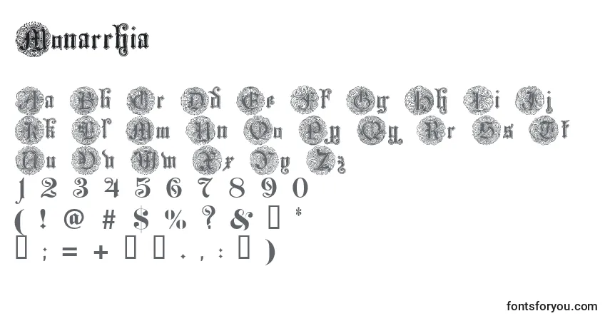Schriftart Monarchia – Alphabet, Zahlen, spezielle Symbole