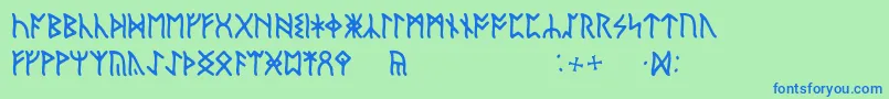 EnglishRunic-Schriftart – Blaue Schriften auf grünem Hintergrund