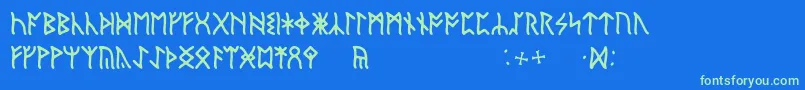 EnglishRunic-Schriftart – Grüne Schriften auf blauem Hintergrund