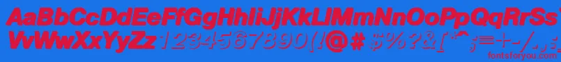 Czcionka PragmaticashadowcBoldItalic – czerwone czcionki na niebieskim tle